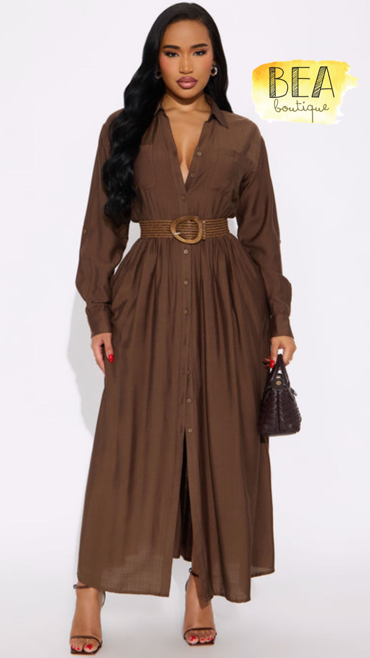 Vestido café c/ cinto - Image 1