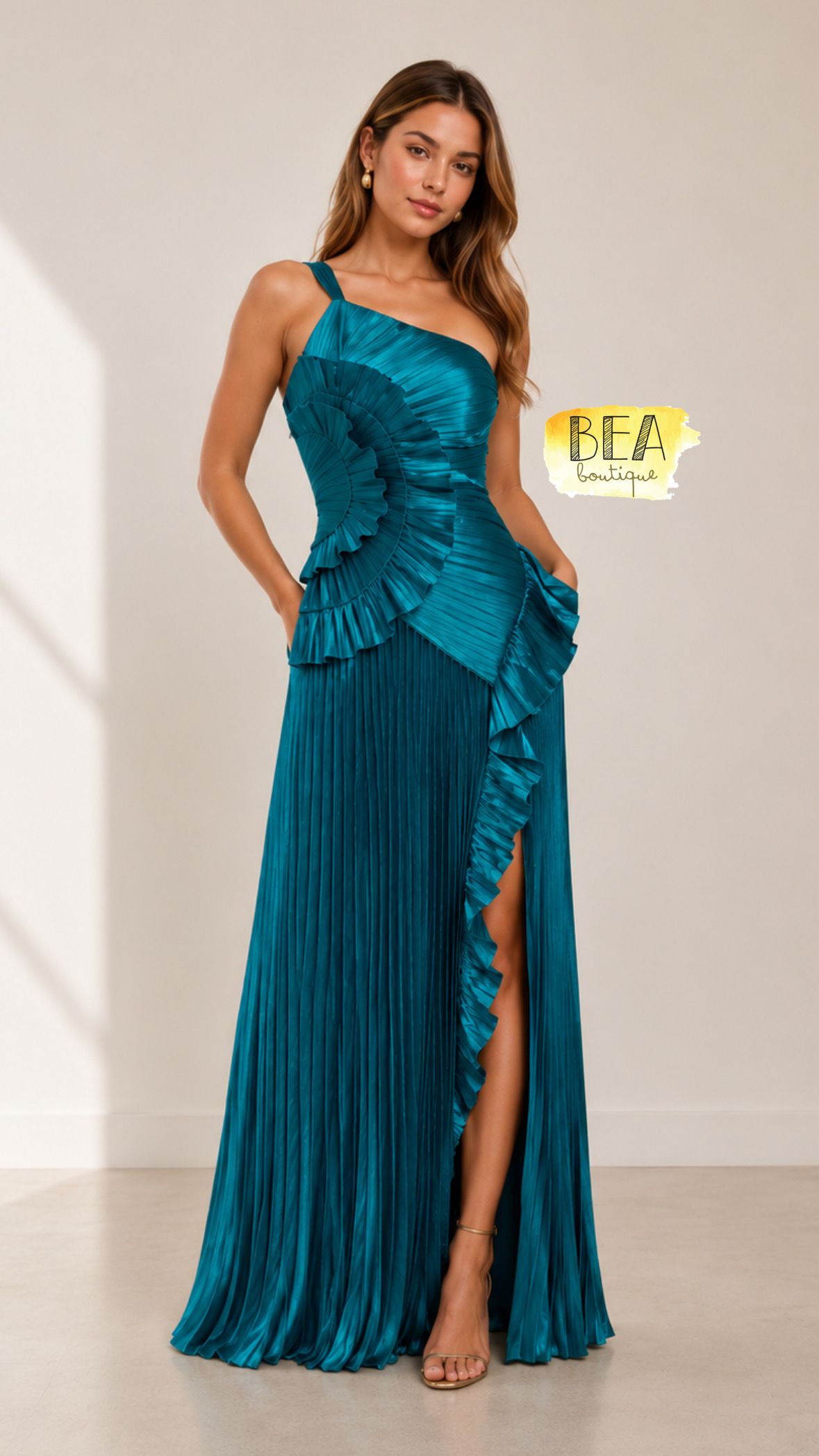 Vestido plisado azul - Image 1
