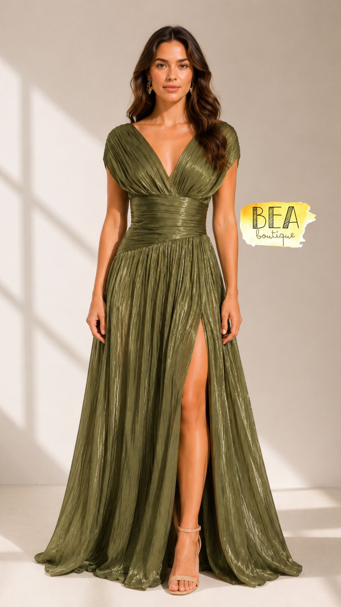 Vestido verde olivo plisado  - Image 1