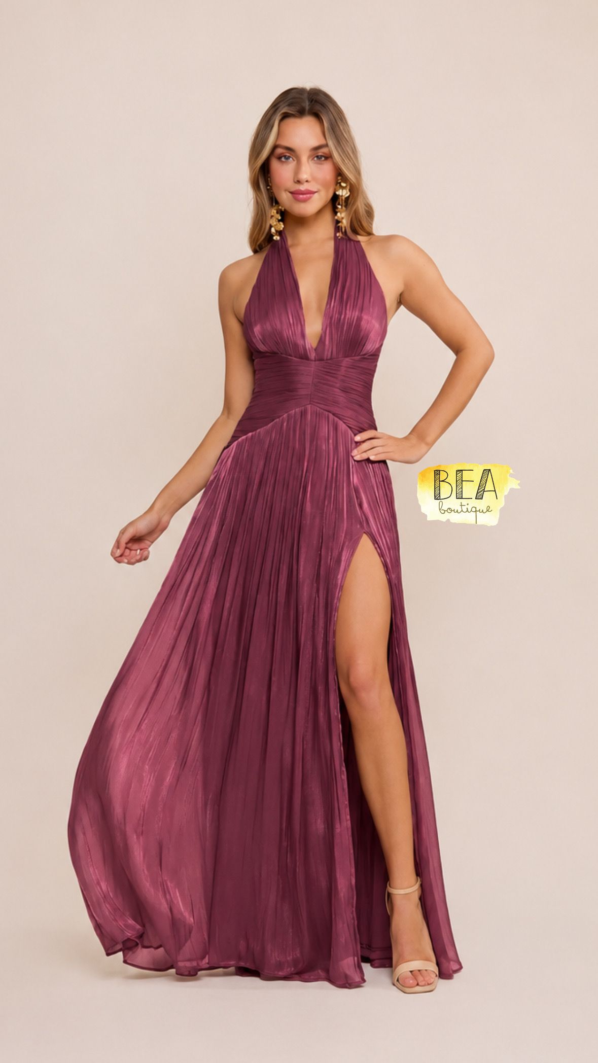 Vestido halter plisado - Image 1
