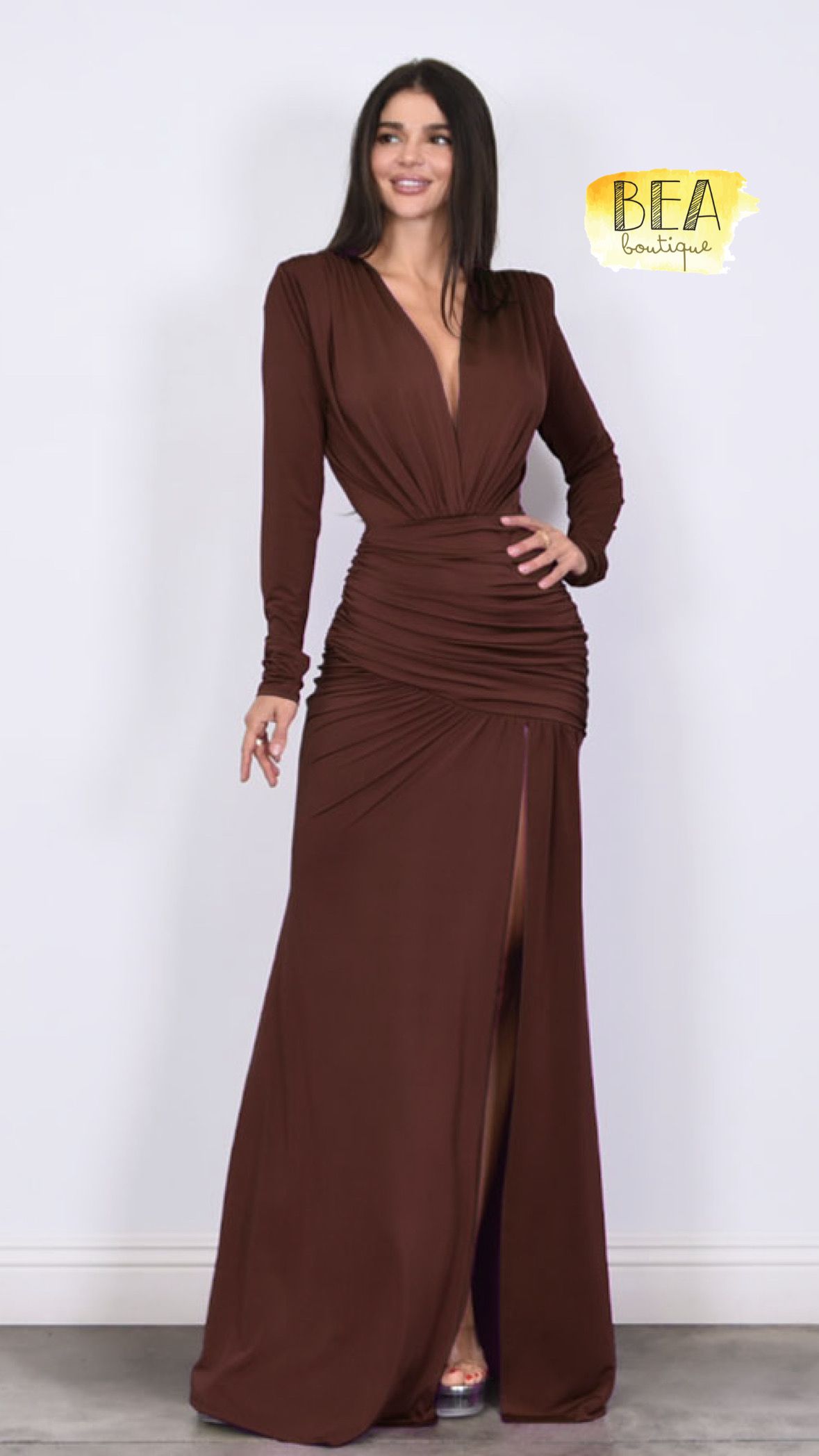 Vestido café manga larga - Image 1