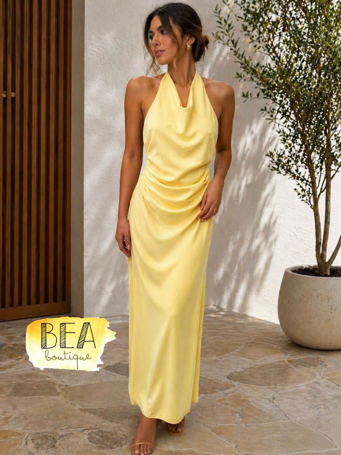 Vestido midi amarillo halter - Image 1