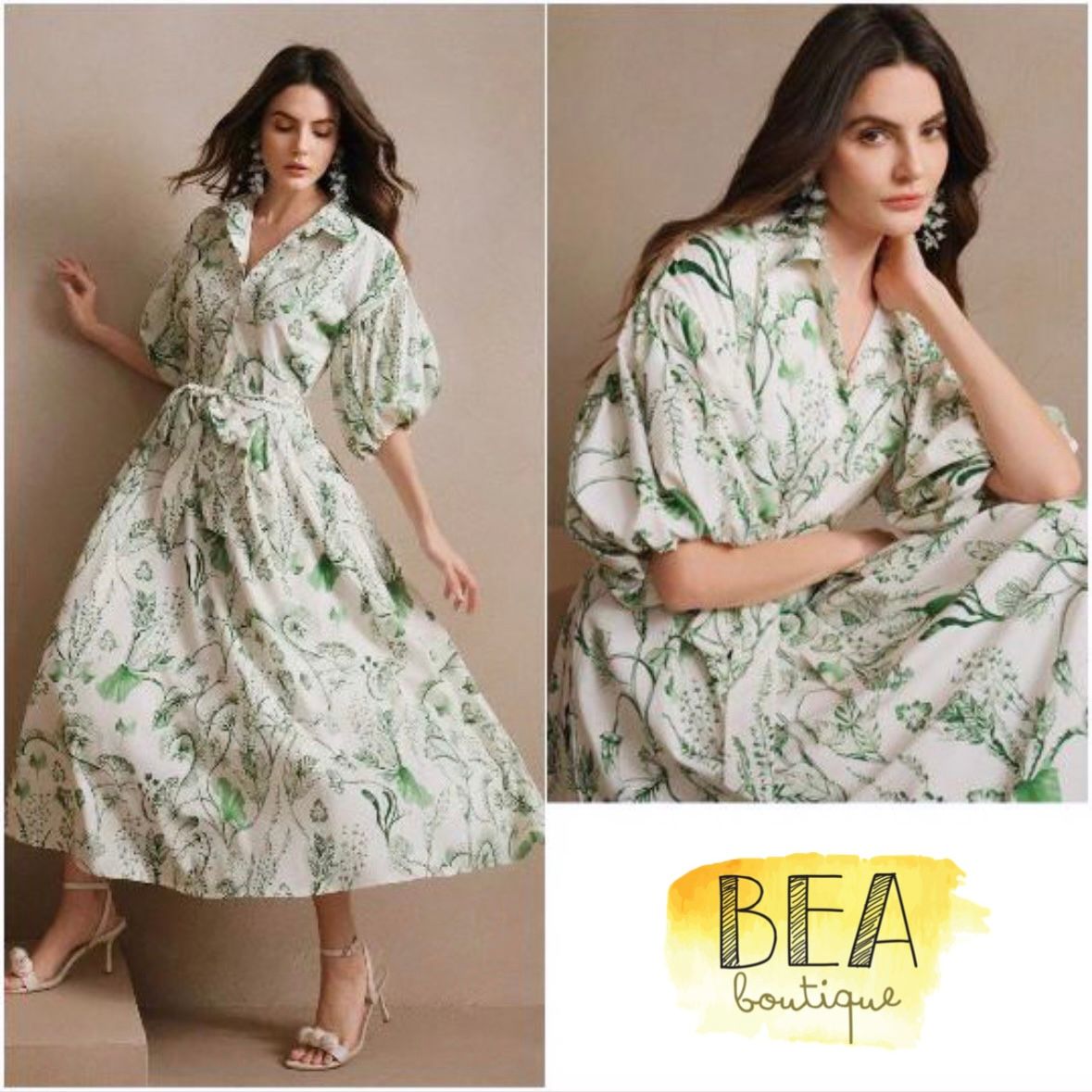 Vestido blanco c/ verde - Image 1