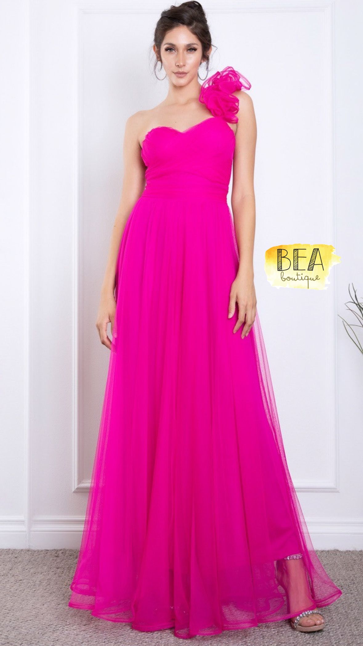 Vestido un hombro fucsia - Image 1
