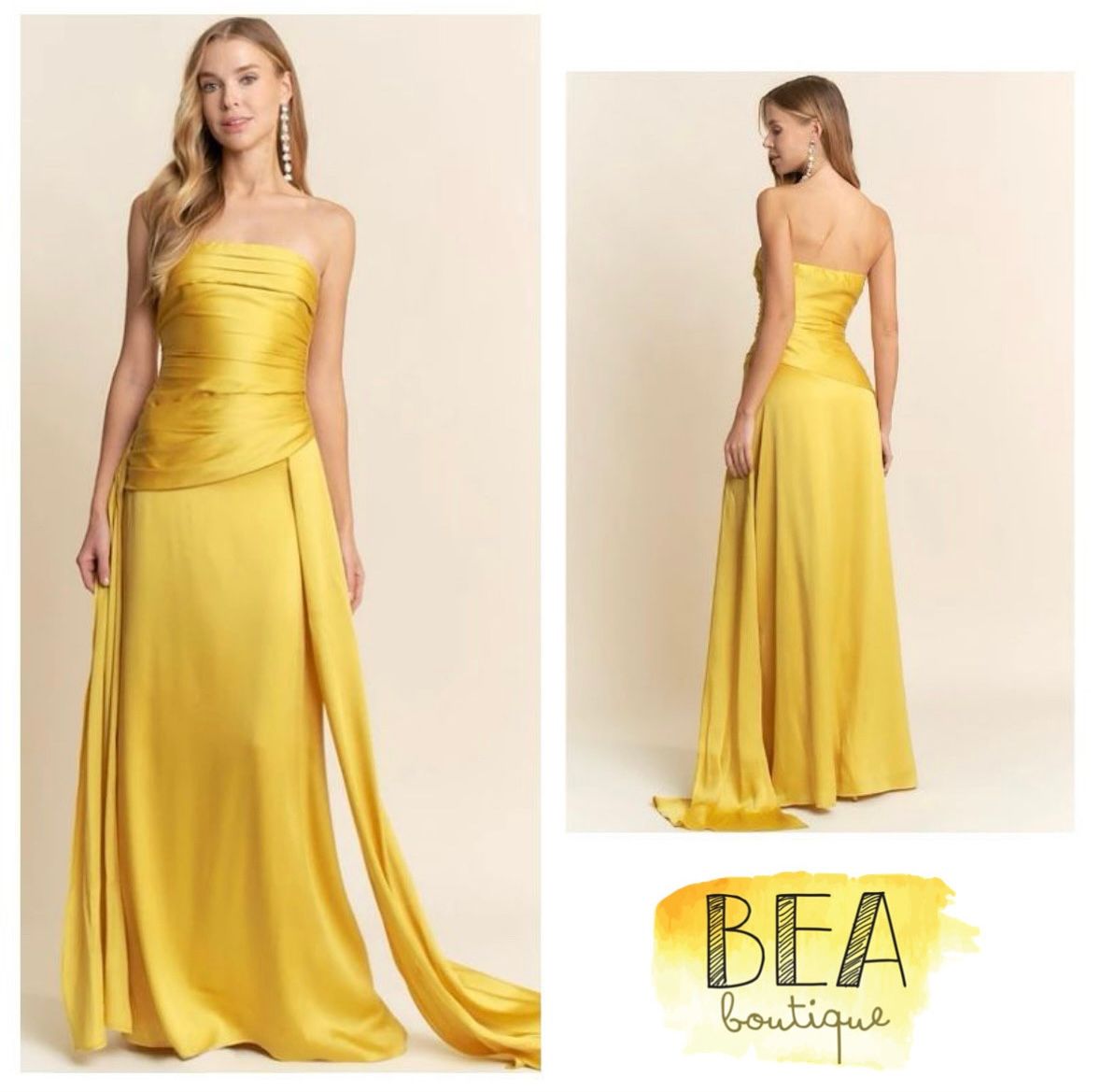 Vestido strapless mostaza - Image 1