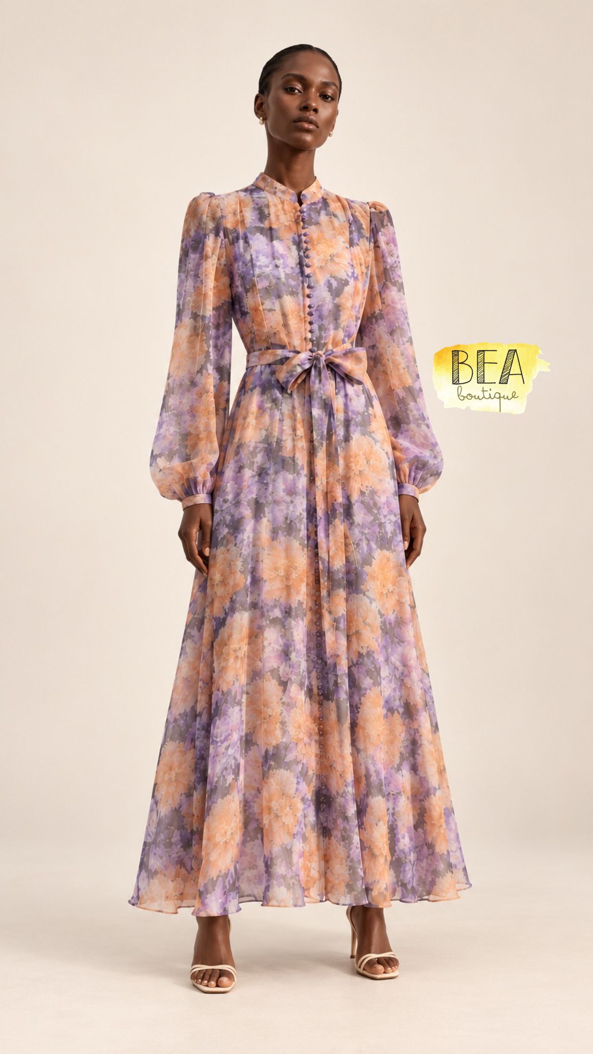 Vestido estampado lila c/ naranja - Image 1