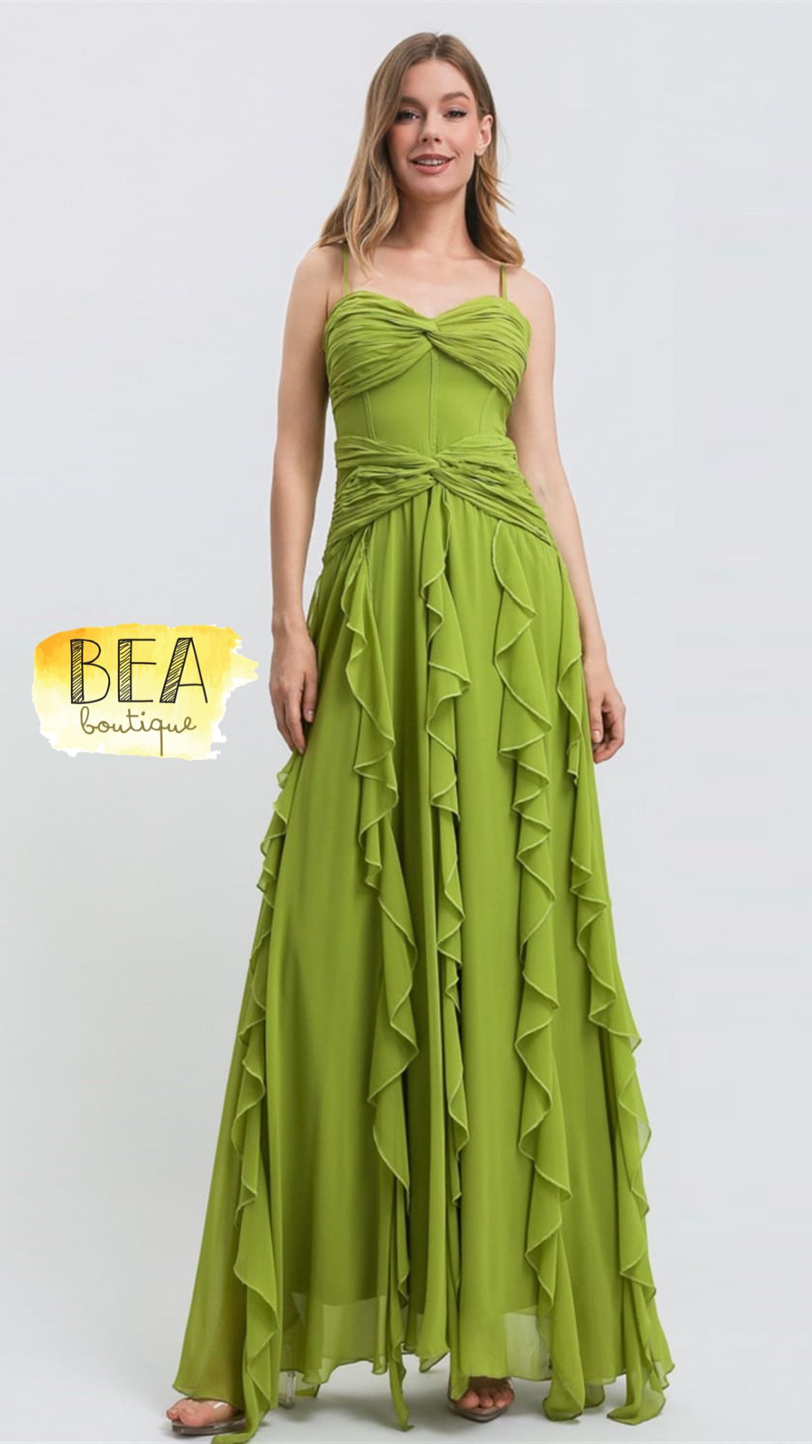 Vestido largo verde c/ olanes - Image 1