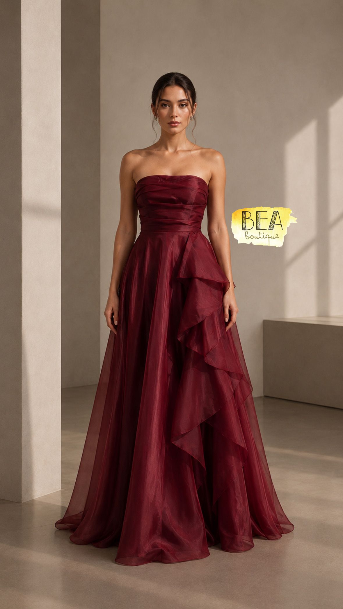 Vestido strapless vino de gasa - Image 1