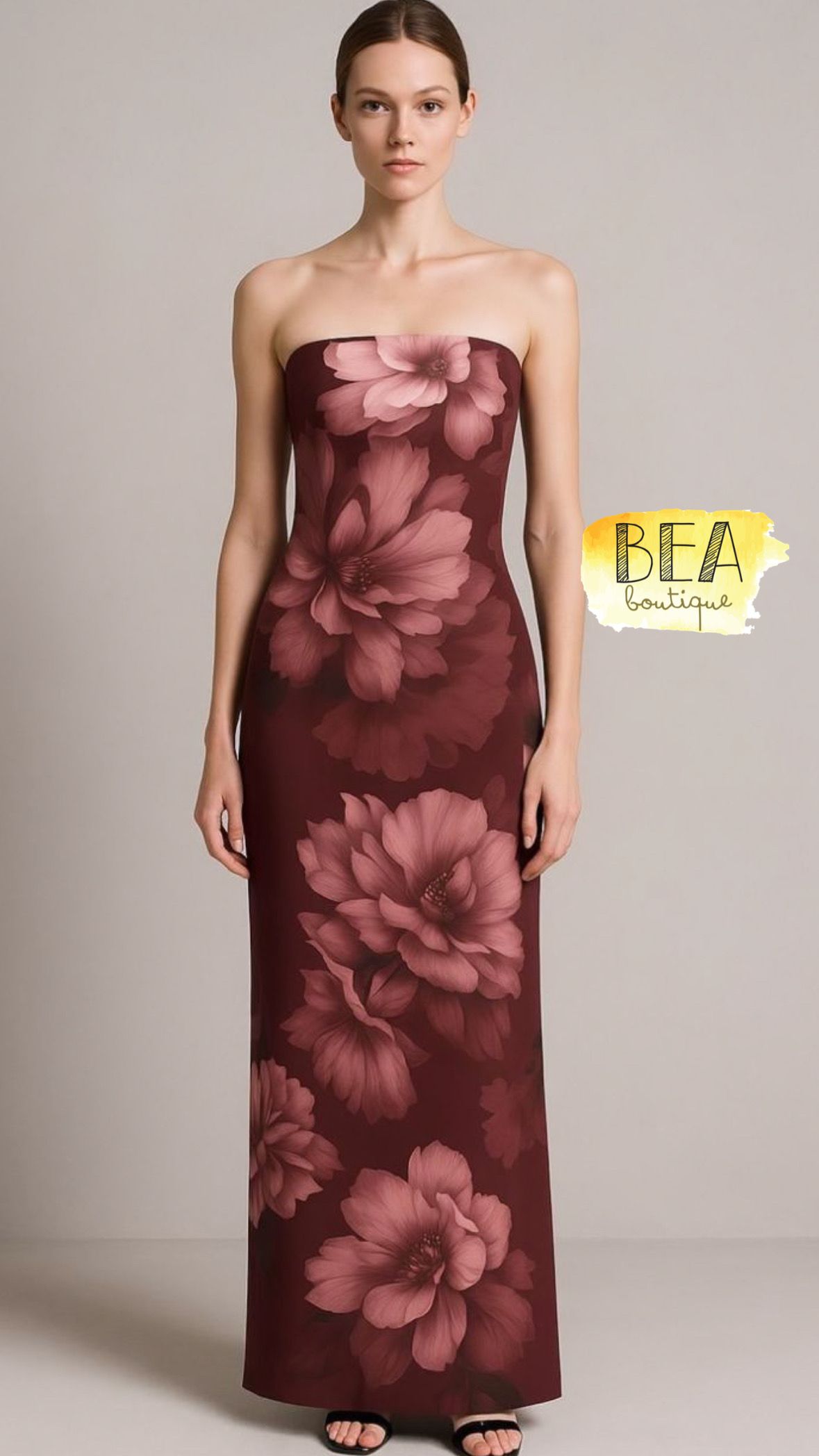 Vestido flor vino strapless - Image 1