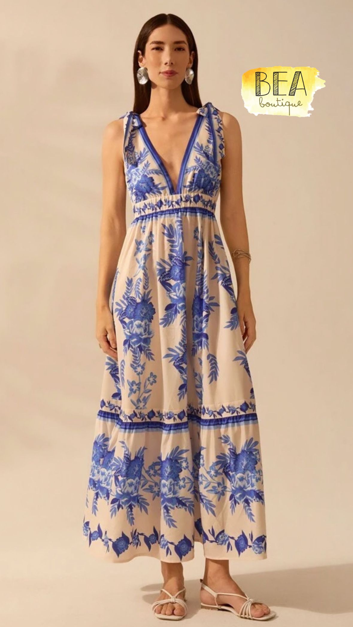 Vestido beige c/ azul - Image 1