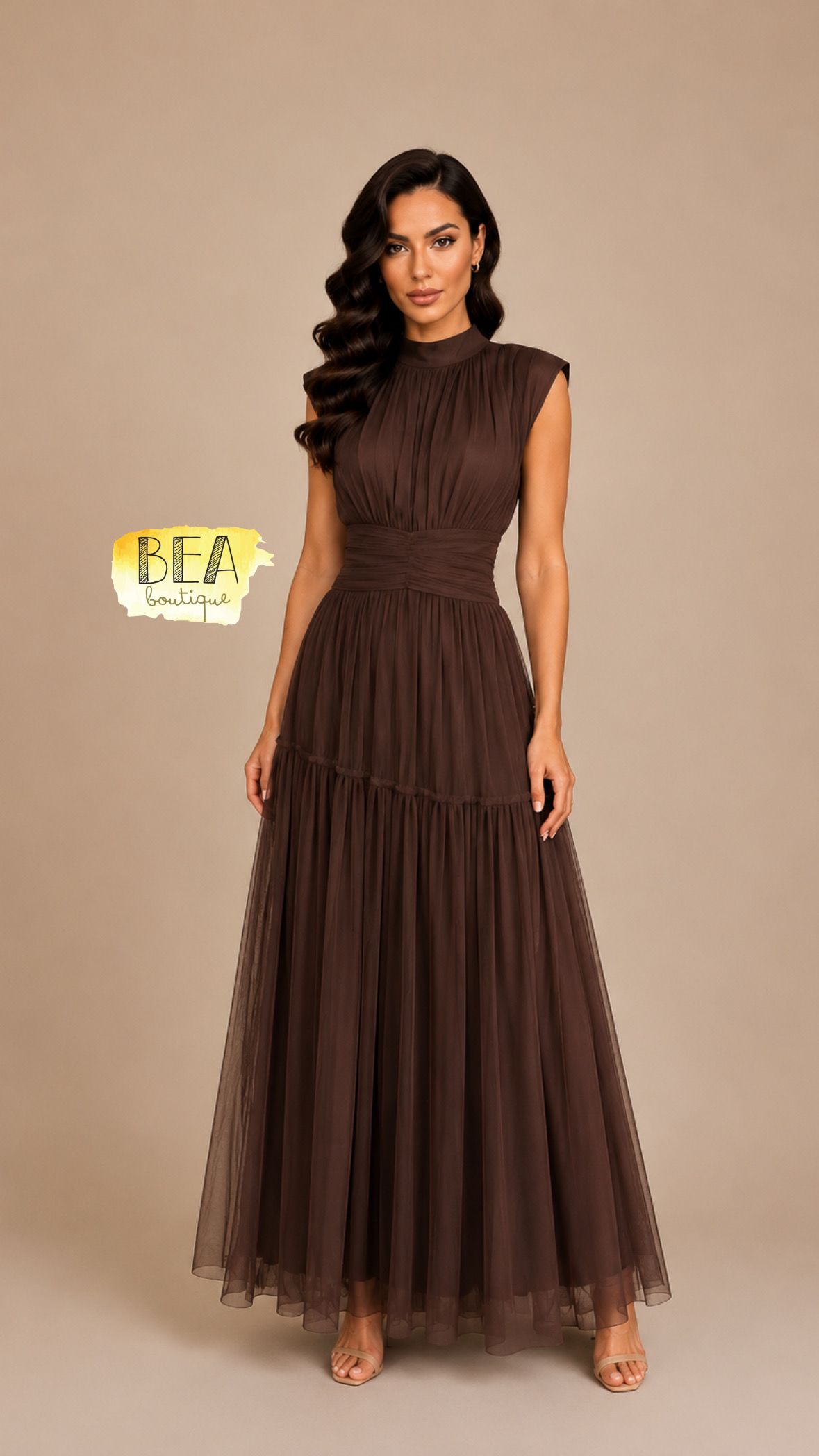 Vestido café gasa - Image 1