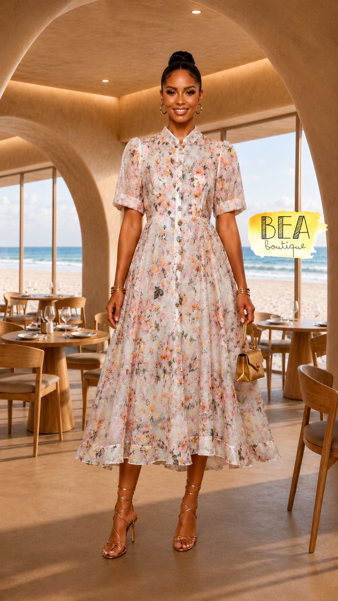 Vestido midi estampado c/ botones  - Image 1