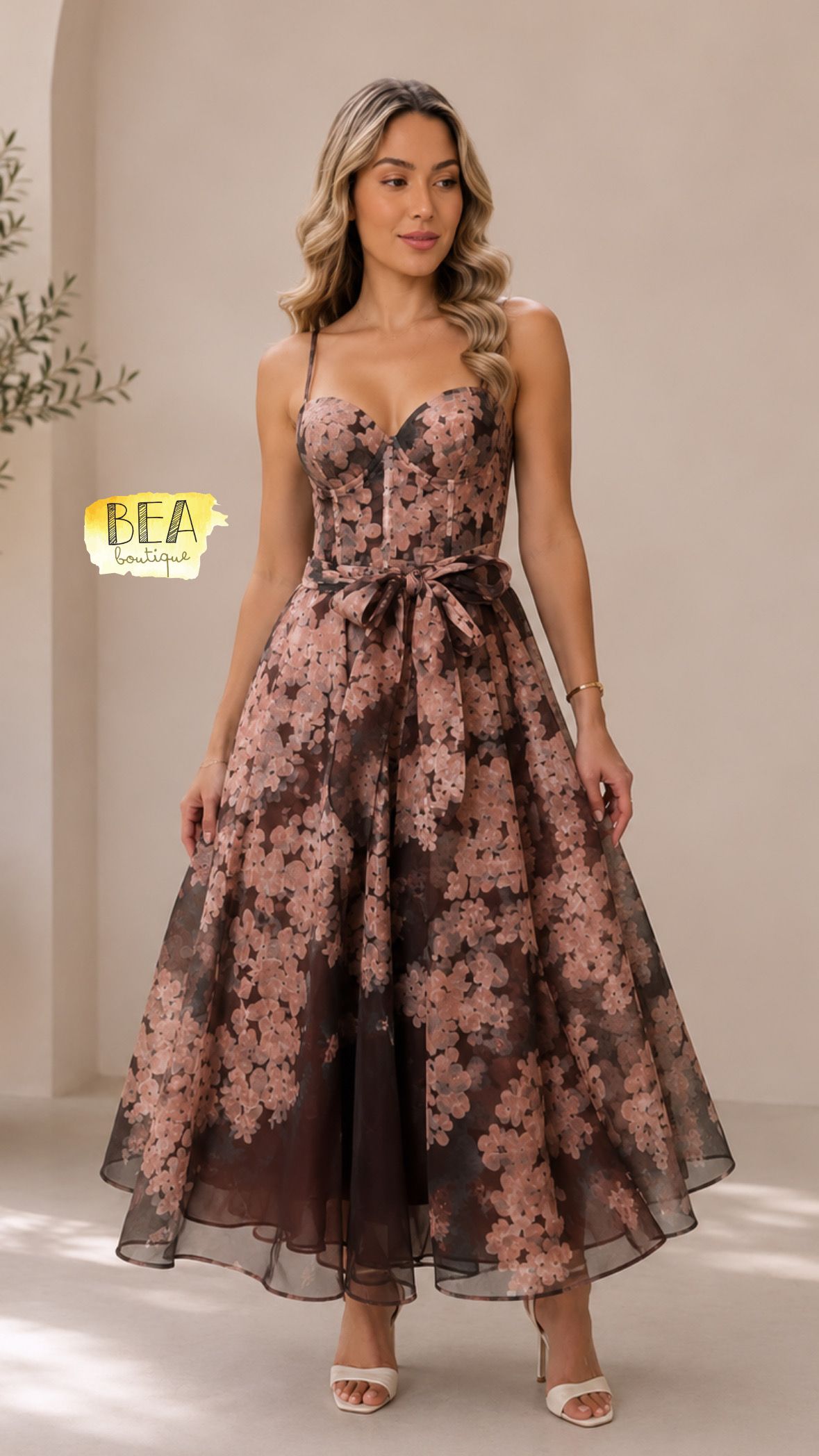 Vestido vino midi estampado  - Image 1