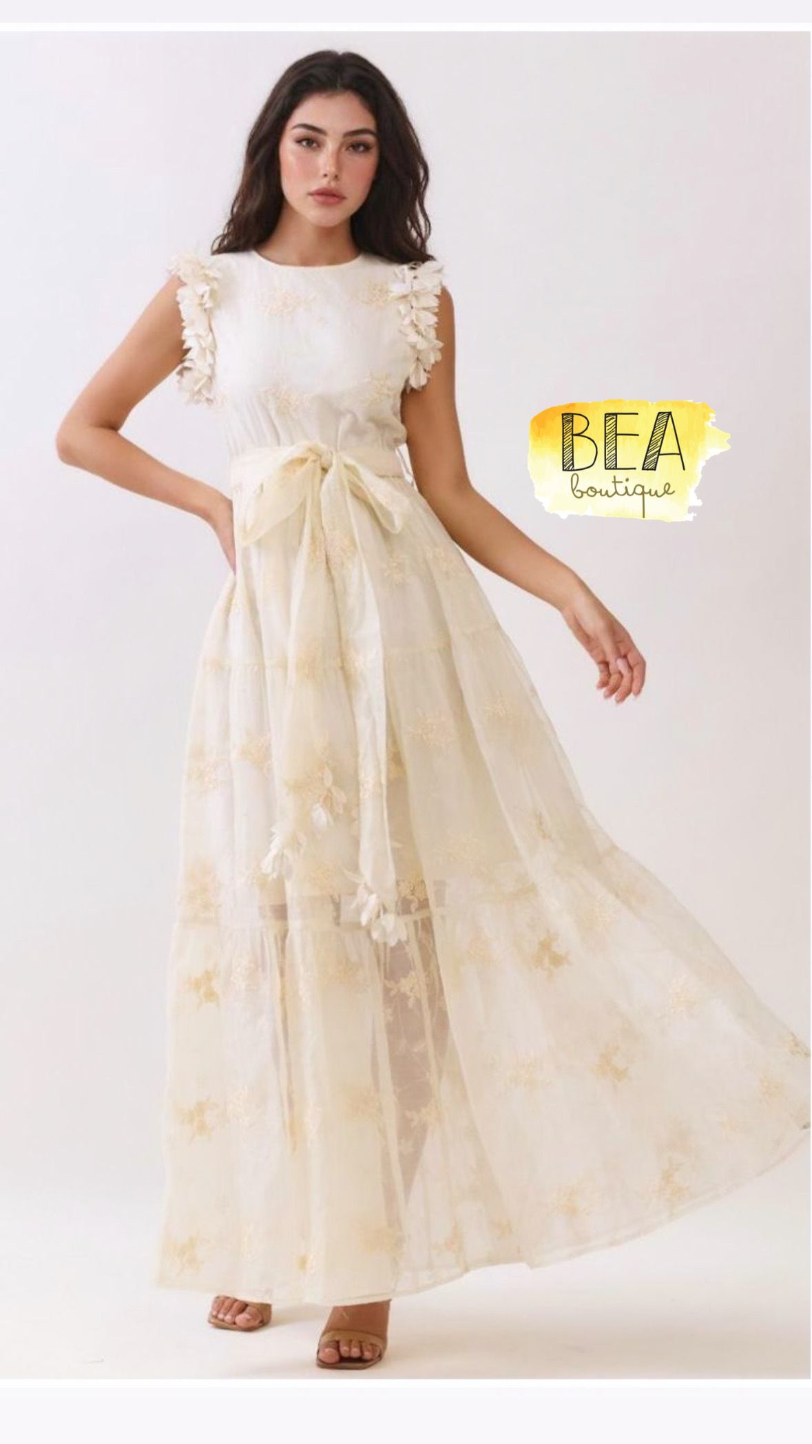Vestido beige c/ flores - Image 1