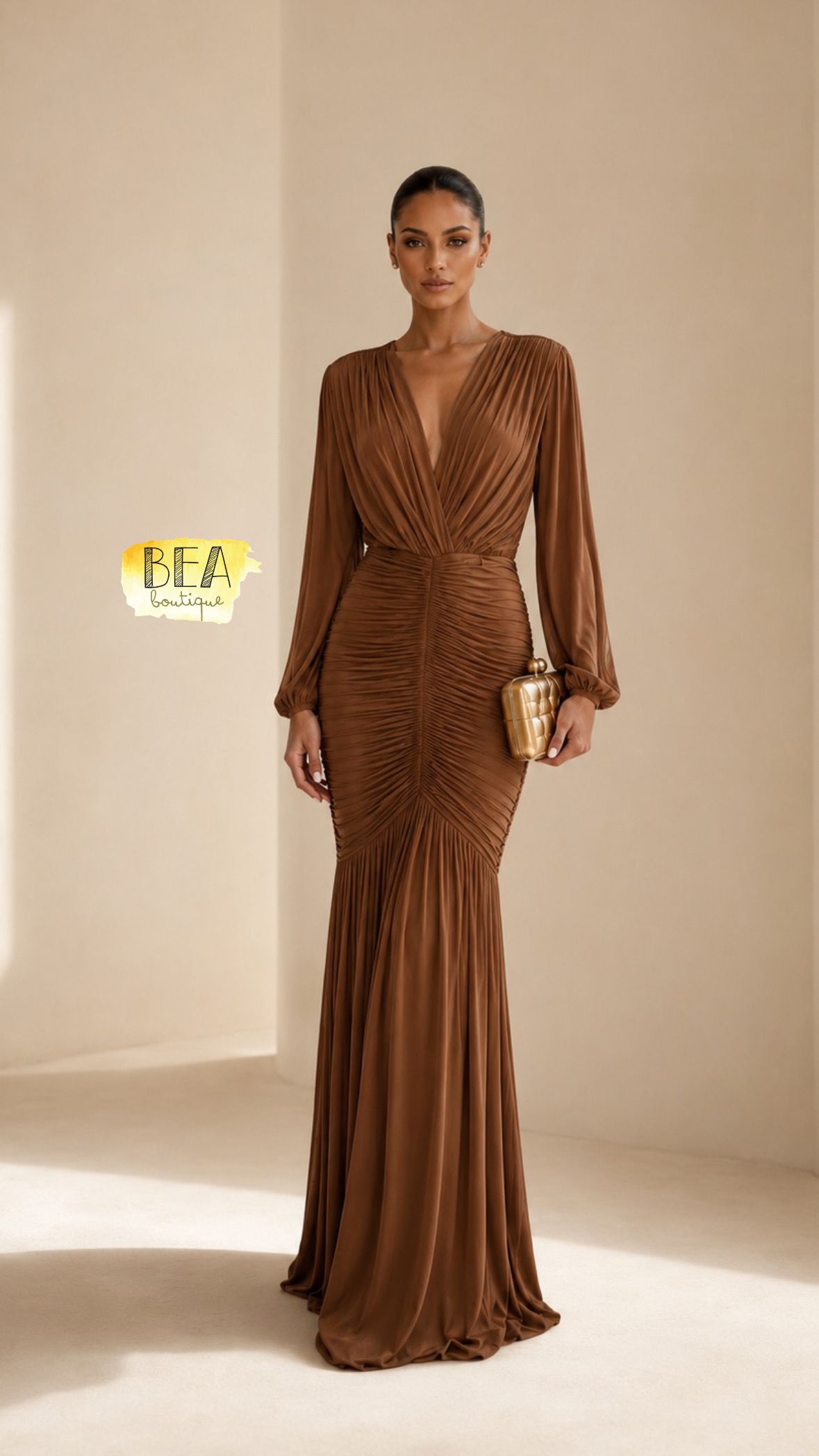 Vestido nude manga larga  - Image 1