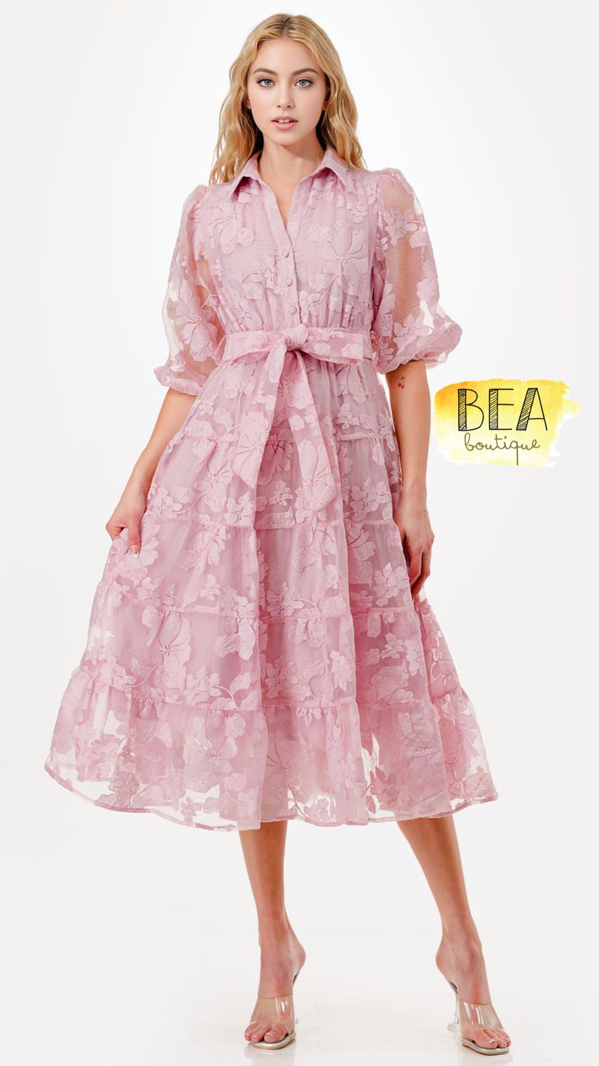 Vestido rosa c/ mangas - Image 1