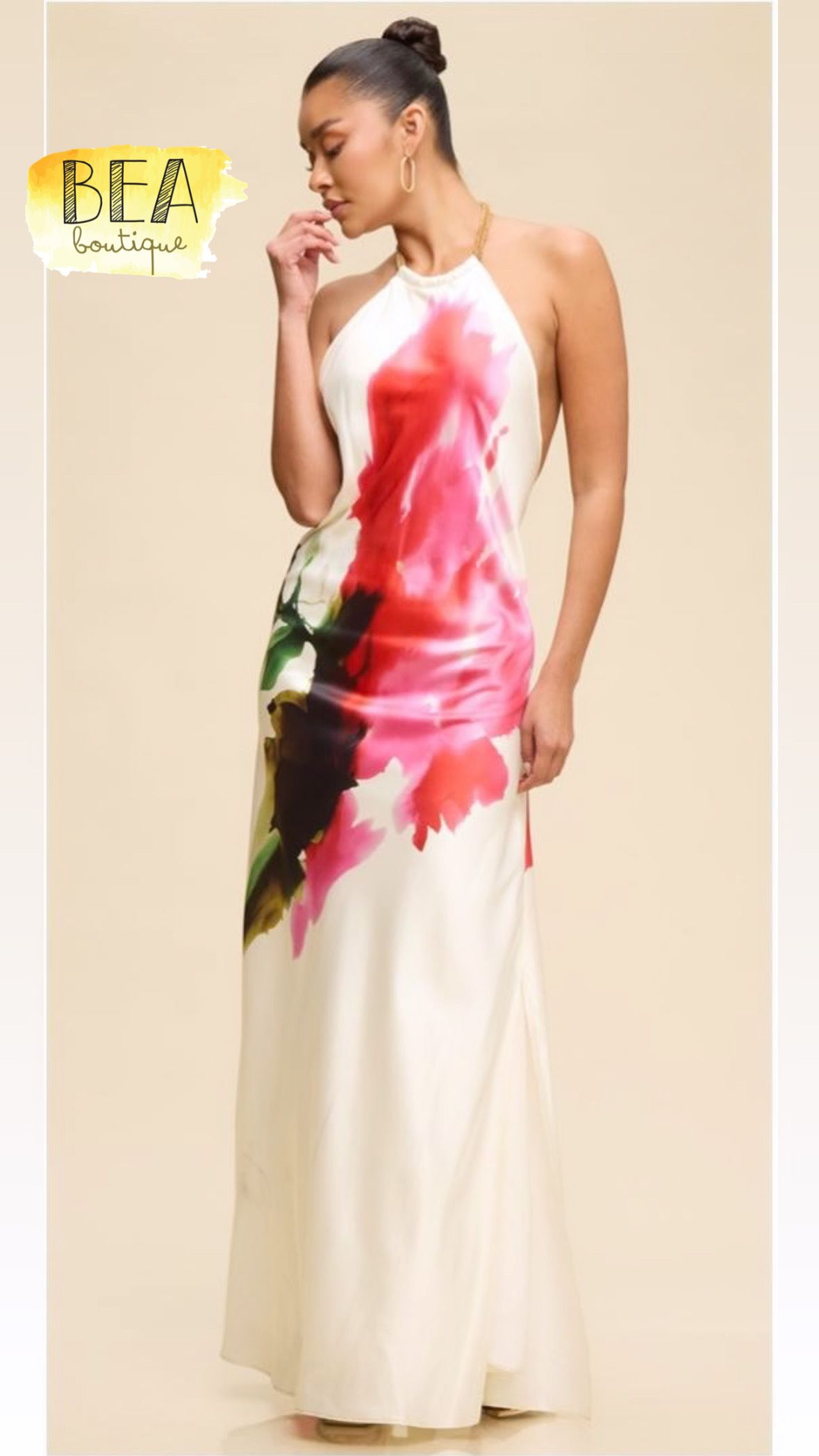 Vestido halter c/ flor fucsia - Image 1