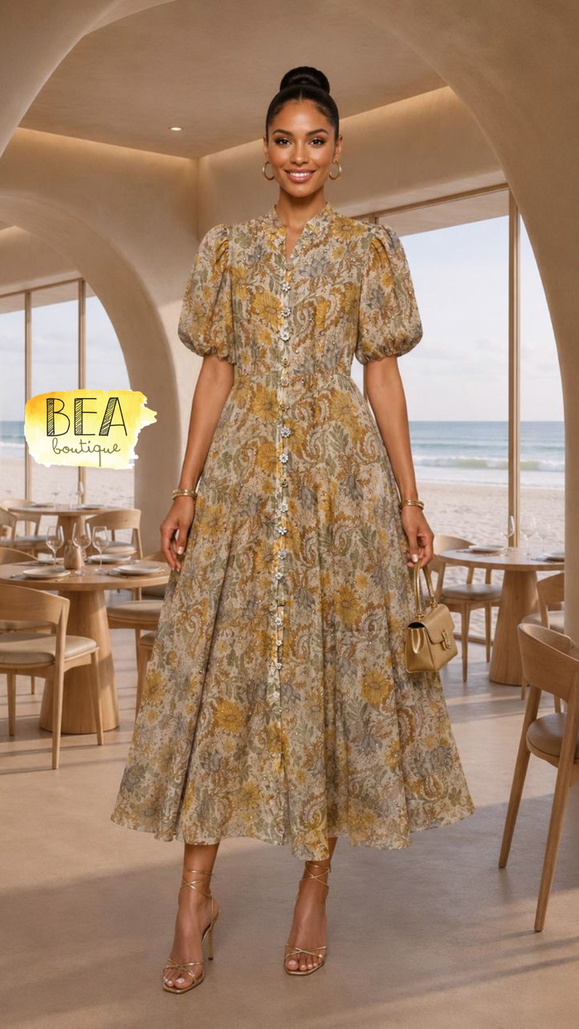 Vestido midi estampado c/ naranja  - Image 1