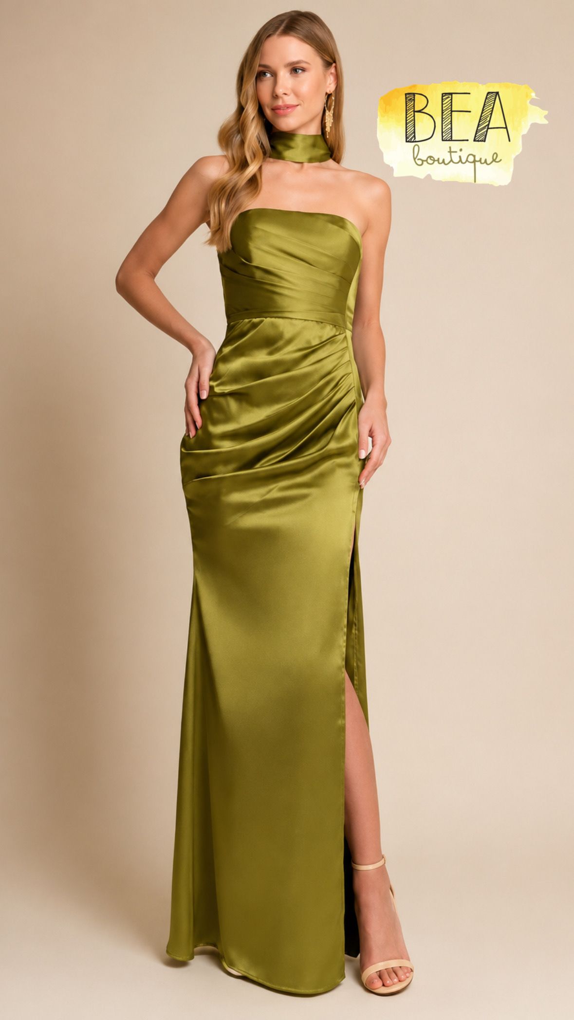 Vestido oliva strapless c/ estola - Image 1