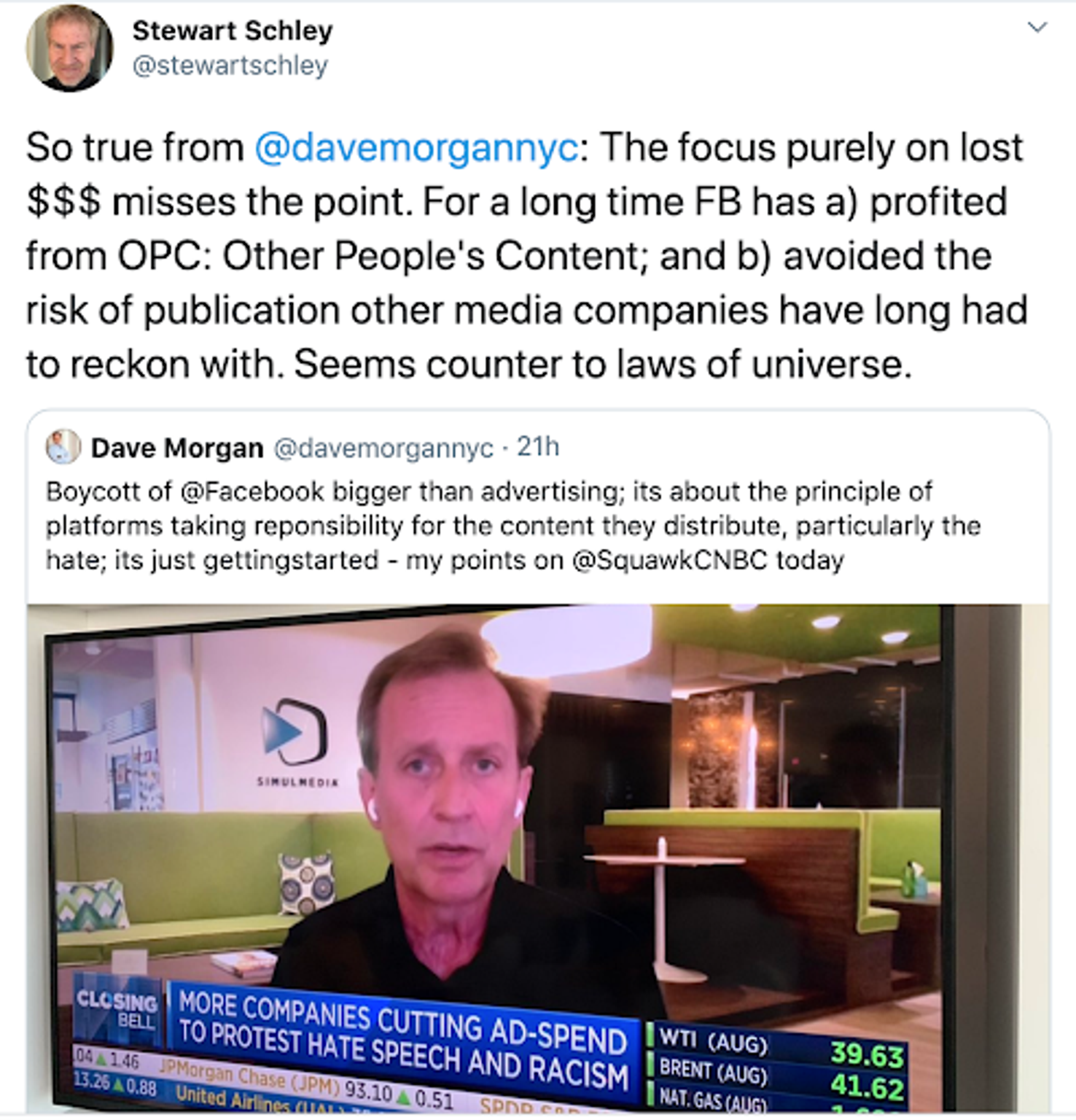 stewart schley retweets Dave Morgans appearance on closing bell