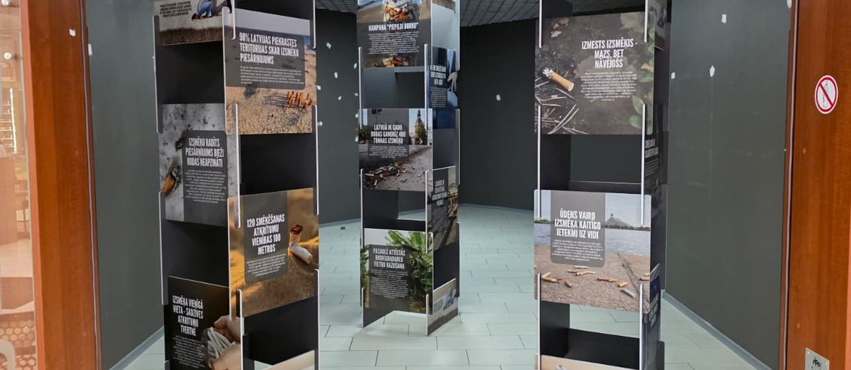 Cover Image for Izstāde par cigarešu izsmēķu slēpto ietekmi uz vidi atgriežas tirdzniecības centrā “Liiba”