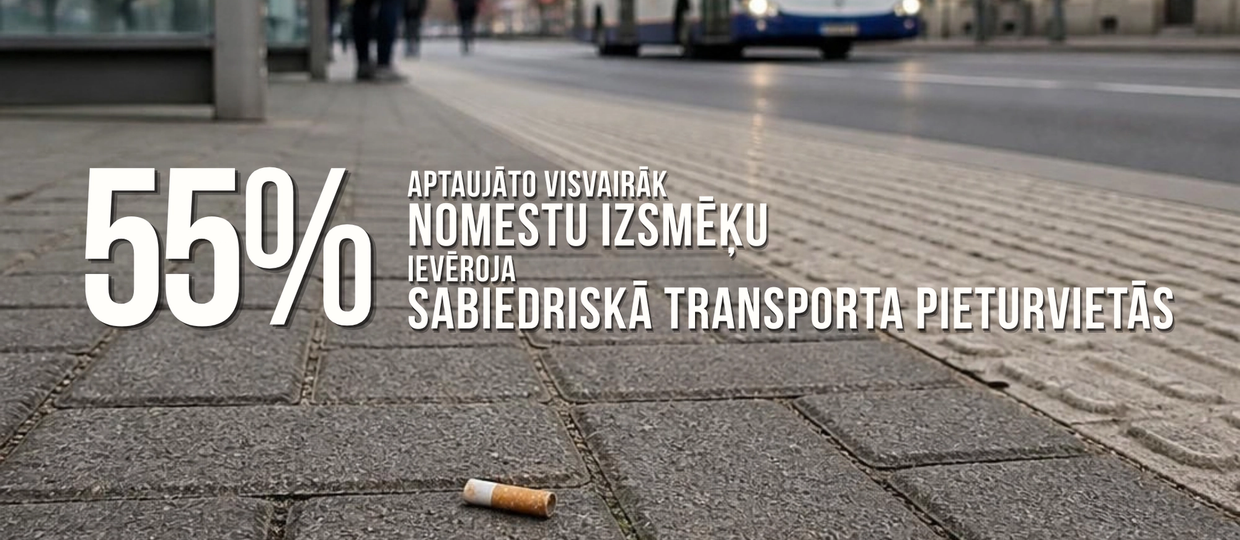 Cover Image for 55% aptaujāto visvairāk izsmēķu ievēroja sabiedriskā transporta pieturvietās