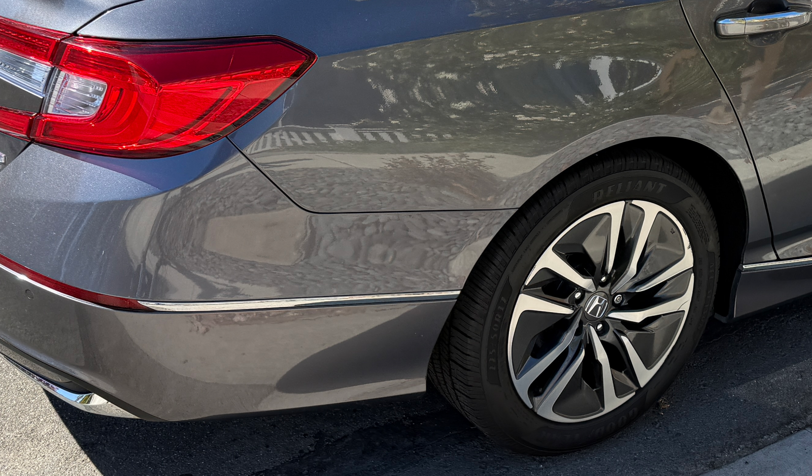 The Honda Accord Hybrid's rear bumper after scratch removal and paint correction