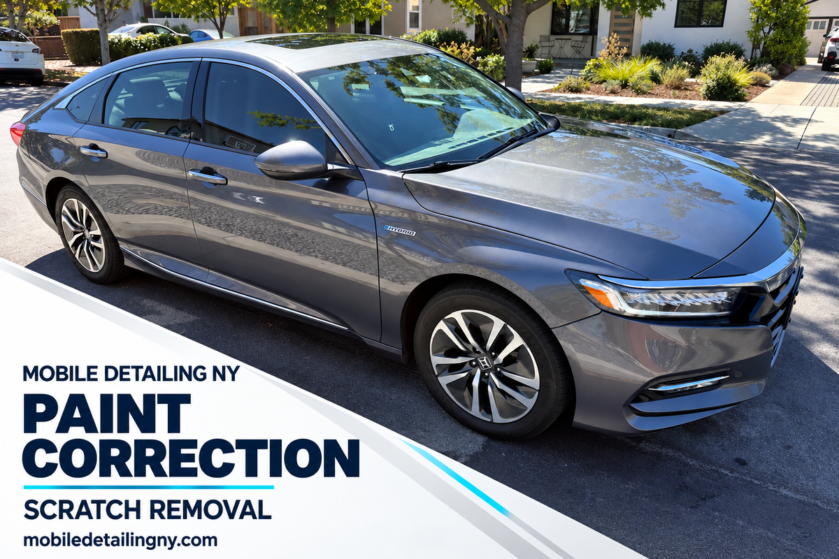 Gray Honda Accord Hybrid with a Mobile Detailing NY paint correction and scratch removal cover