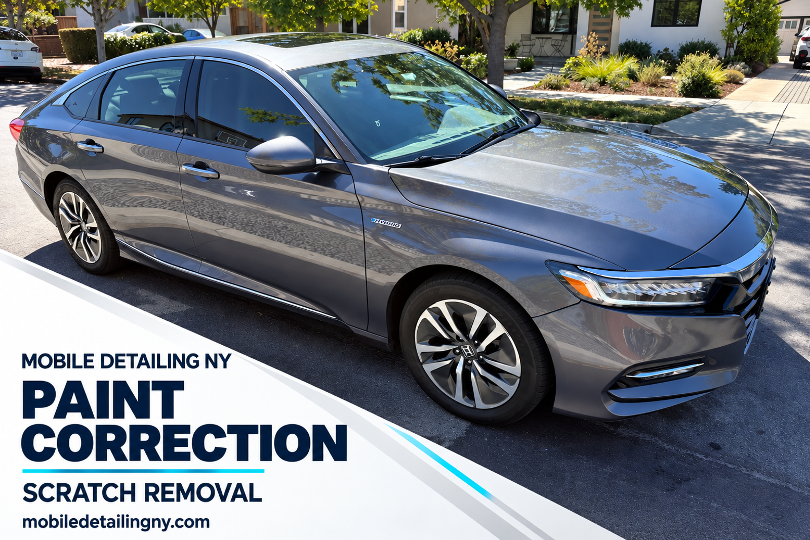 Gray Honda Accord Hybrid with a Mobile Detailing NY paint correction and scratch removal cover