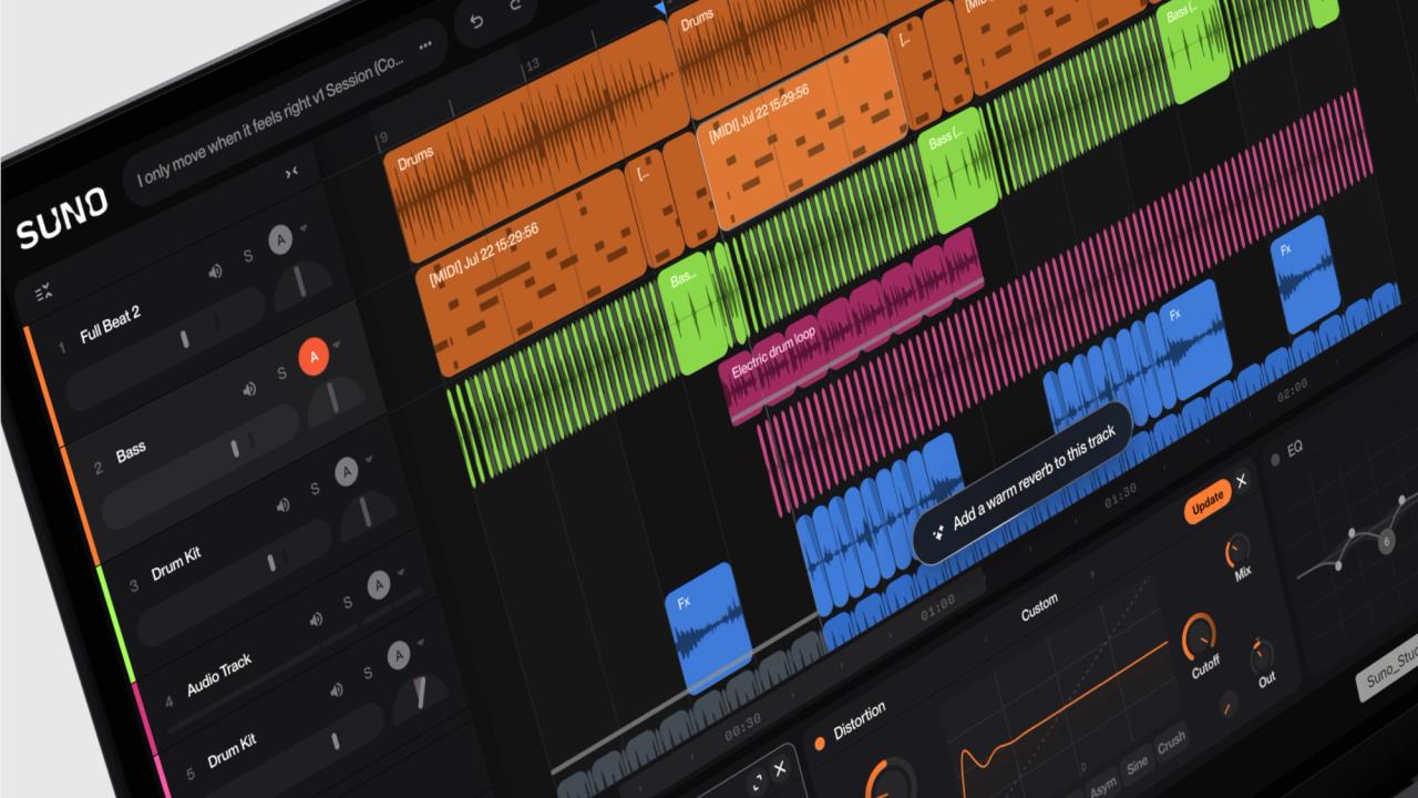 Suno Studio 2.0 on a laptop screen