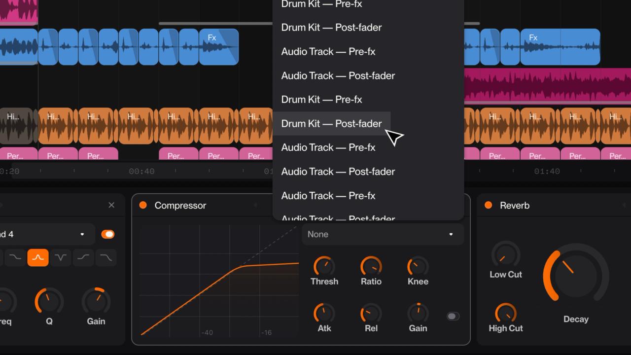 Selecting a sidechain source in Studio's compressor