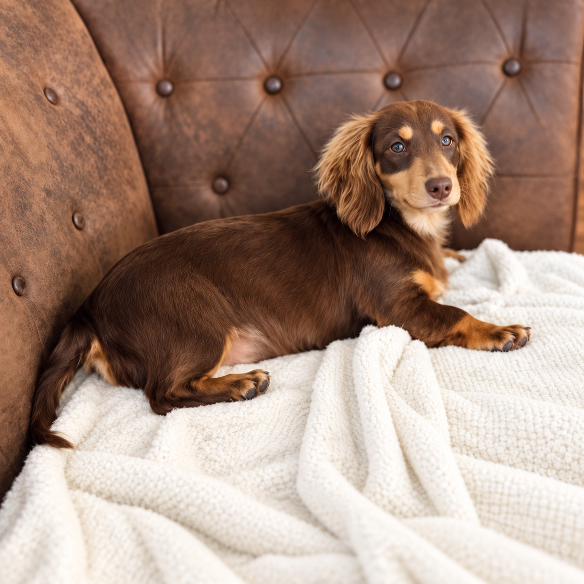 June, Teckel poil long kaninchen femelle reproductrice