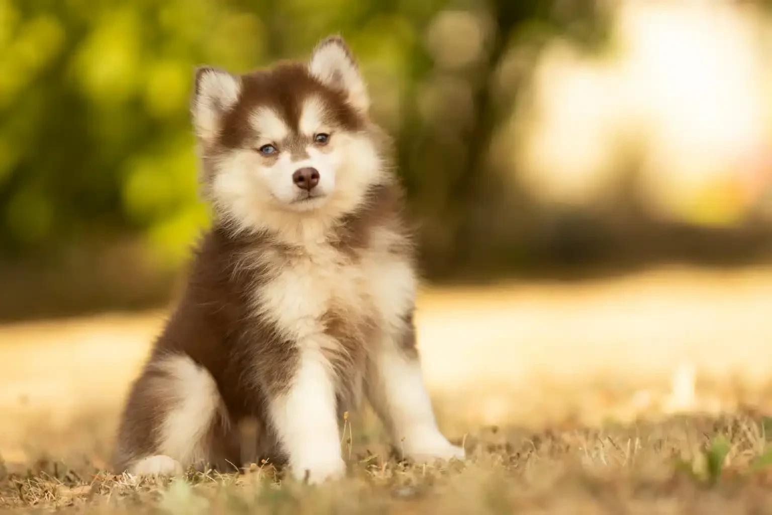Bitzi, chiot Pomsky mâle Standard au pelage chocolat et blanc 2