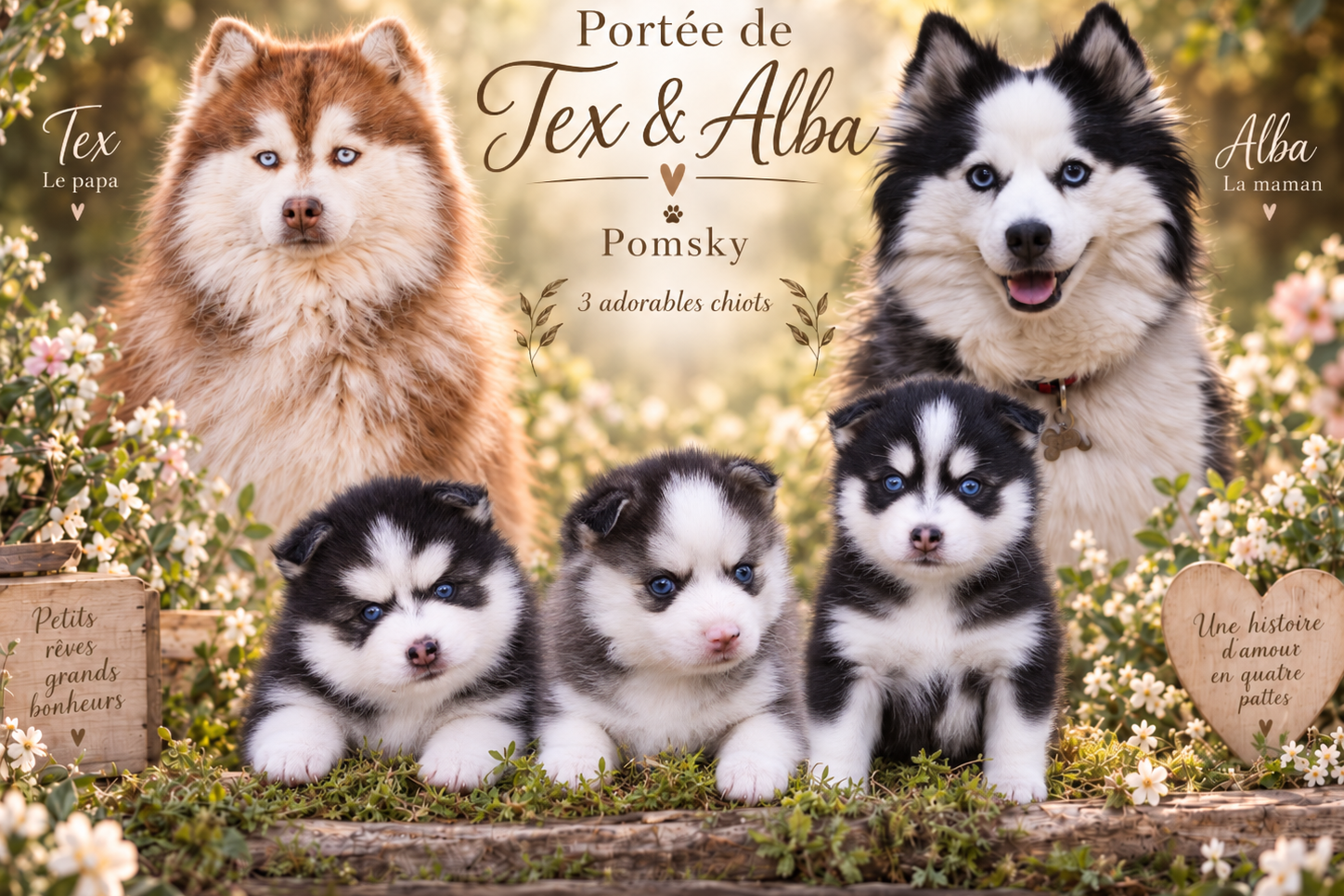 Portée POMSKY ALBA ET TEX, chiots Pomsky nés le 3 août 2026