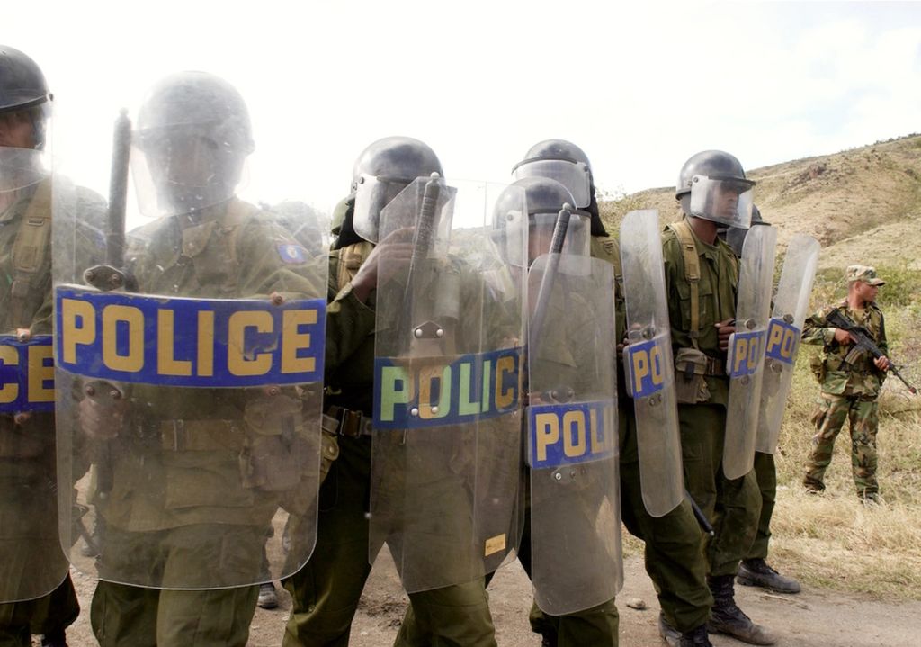 Group of policemen in military gear