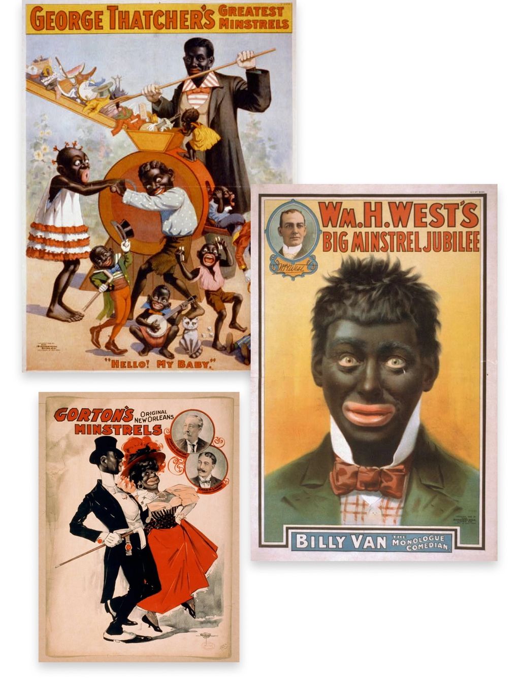 Historical artwork and imagery of minstrel shows and blackface