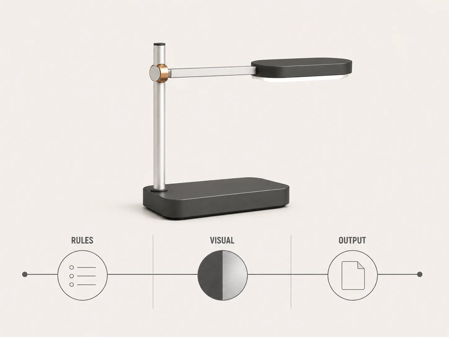 One configured task lamp aligns with separate rules, visual and output evidence bands, indicating that disagreement between any band blocks release.