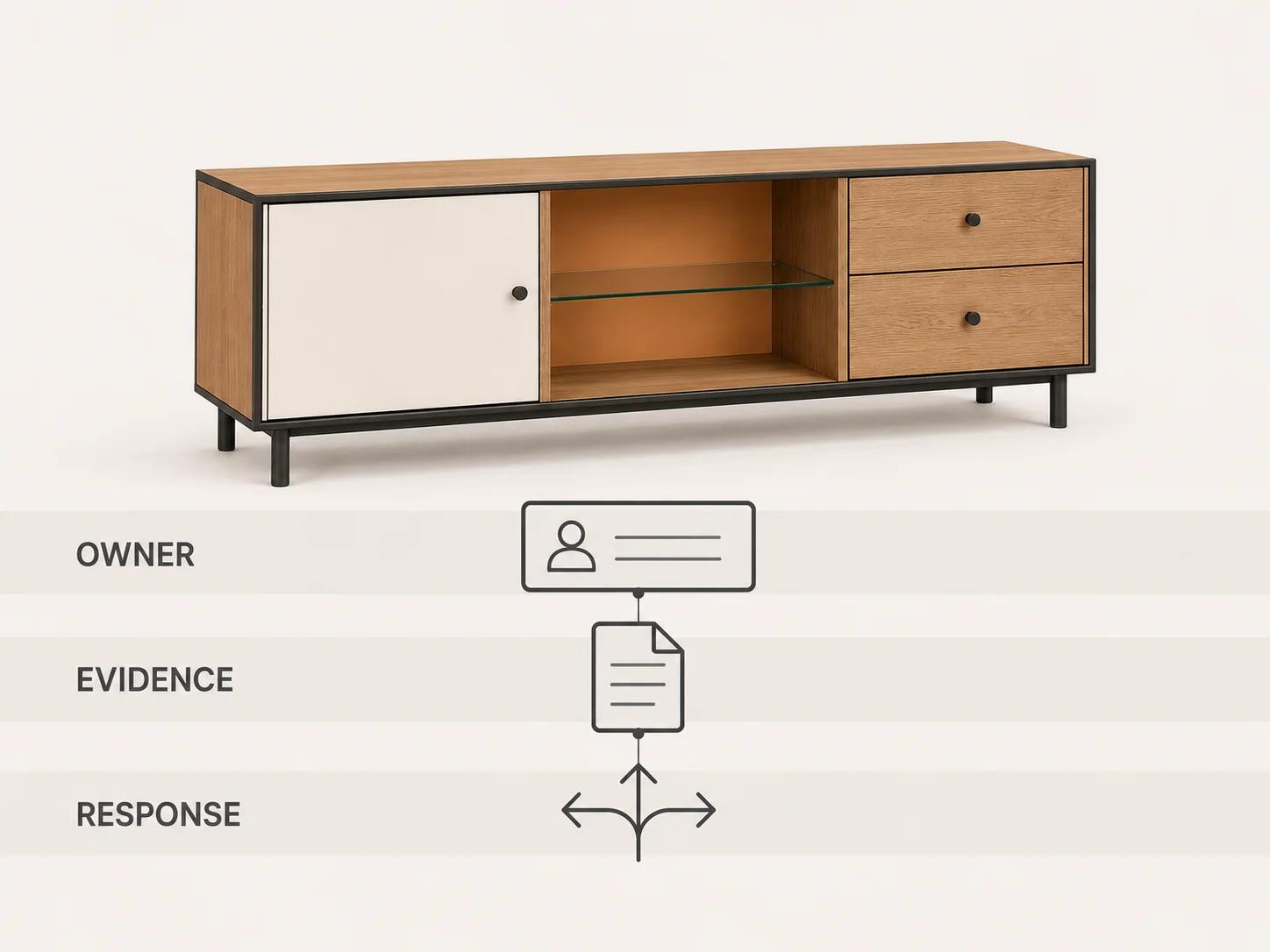 One modular console aligns with owner, evidence and response bands, showing how a delivery risk stays actionable without claiming approval.