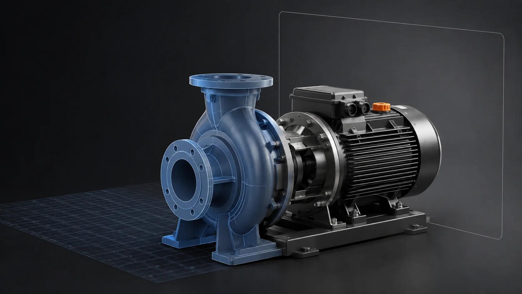 One industrial product shown as a continuous transition from precise CAD geometry to an approved commerce render, emphasizing that the customer asset is a controlled derivative.