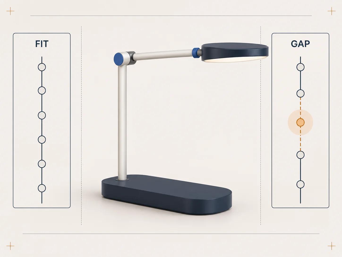 A task lamp passes through a six-segment contract spine until one amber gap redirects the integration from plugin fit to custom work.