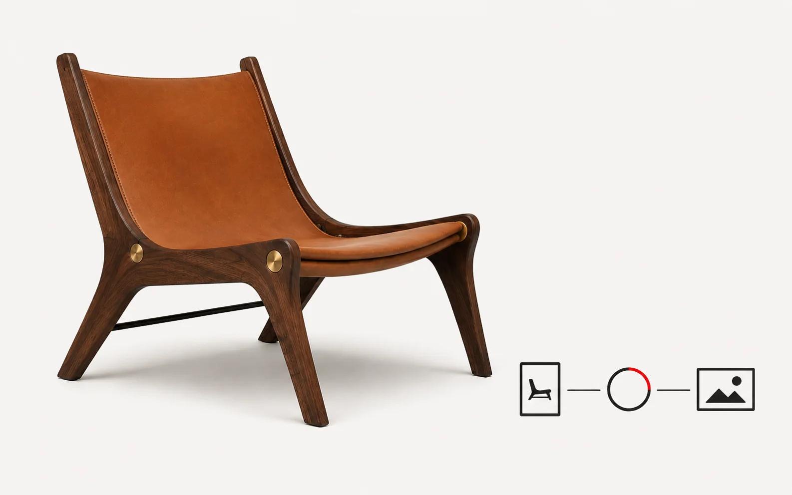 Single luxury chair on a stable stage with three large icons indicating poster, interactive load and image fallback states.