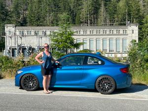 BMW M2 in front of Newhalem powerhosue