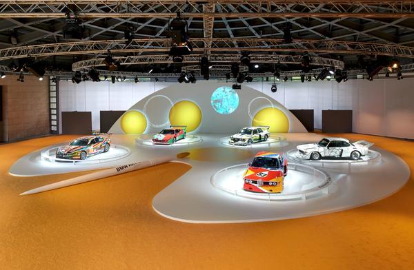 Group photo of five BMW Art Cars