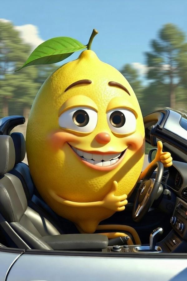 Lemon driving a car. AI generated by Author.