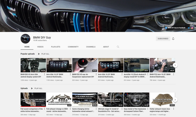 The BMW DIY Guy's YouTube page