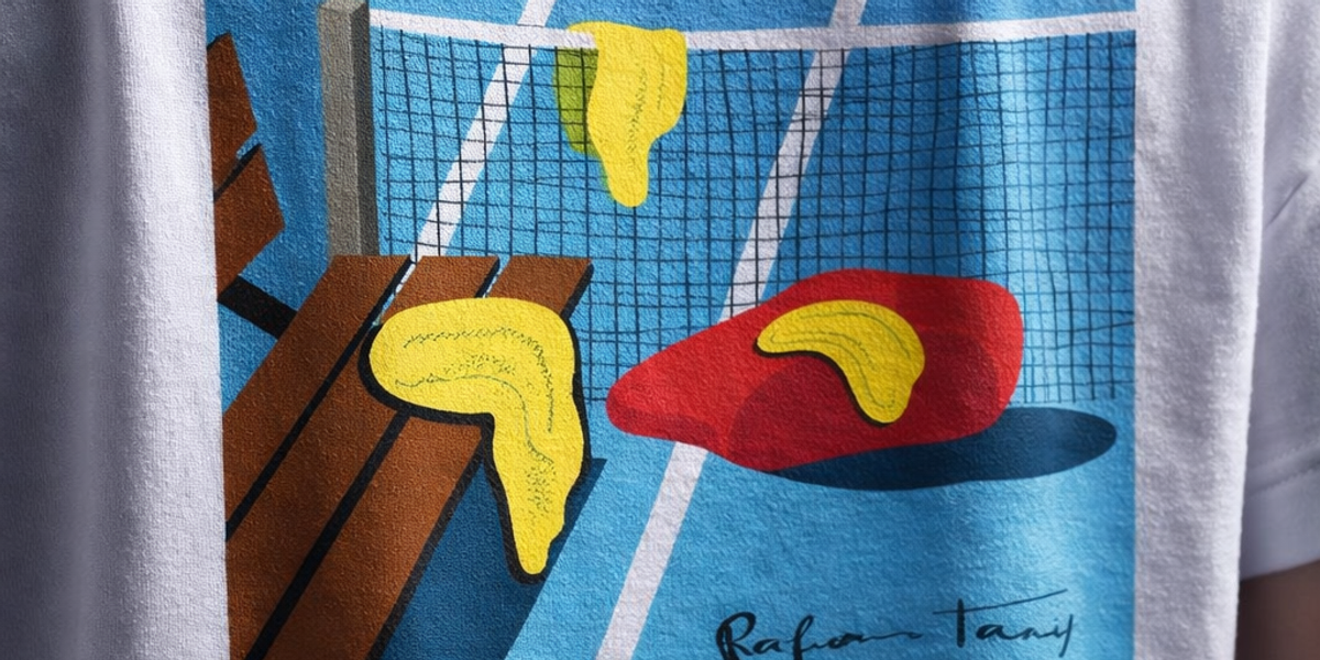 zoom on a tshirt with dali inspired graphic