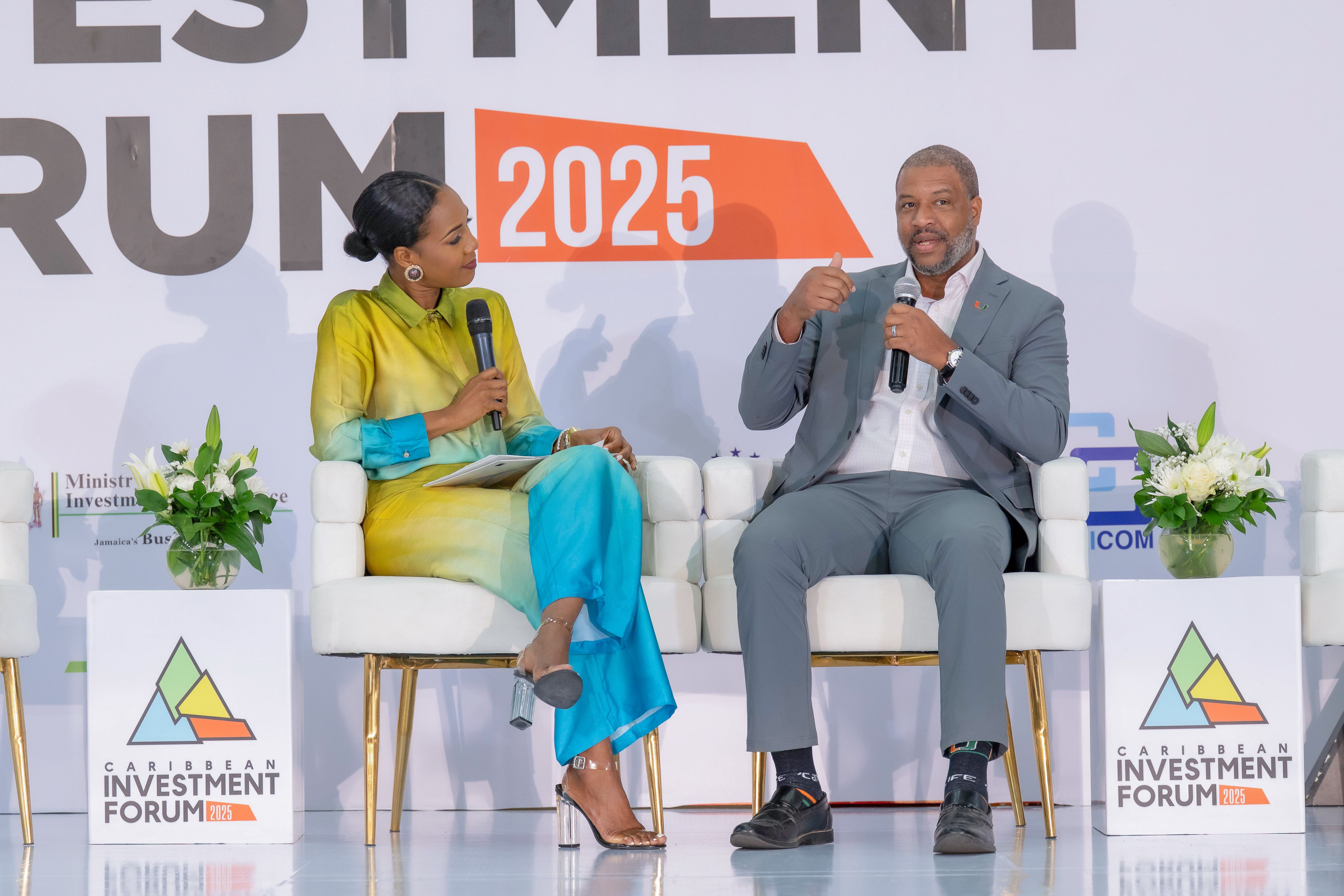 Image showing David Mullings, Chairman and CEO of Blue Mahoe Capital, on stage during a discussion at CIF 2025