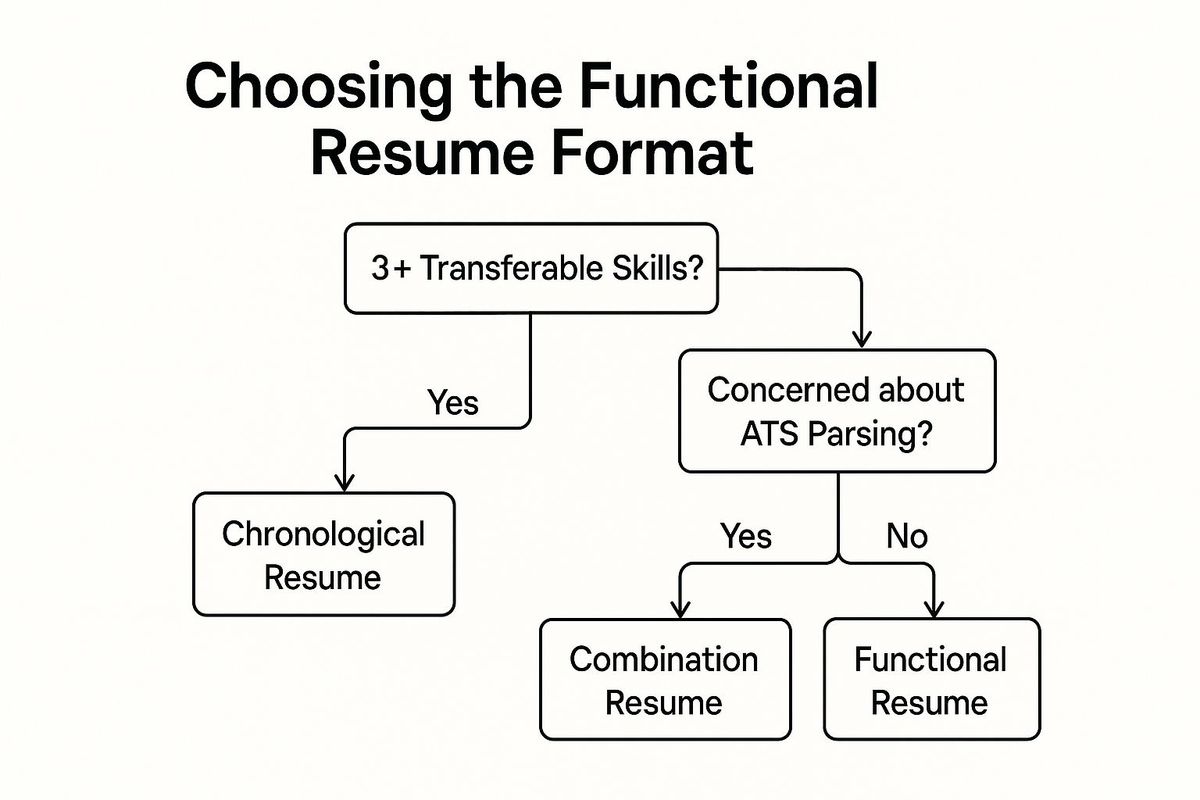 Infographic showing a decision tree for choosing a functional resume format.
