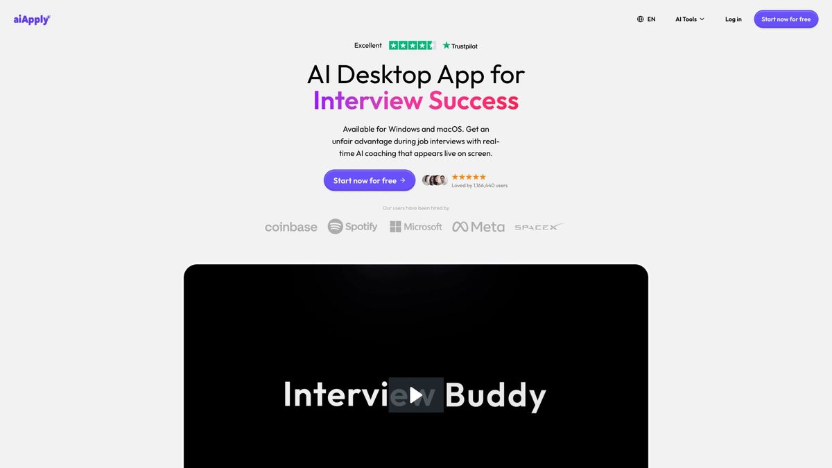 AIApply Interview Buddy providing real-time AI coaching during live video interviews