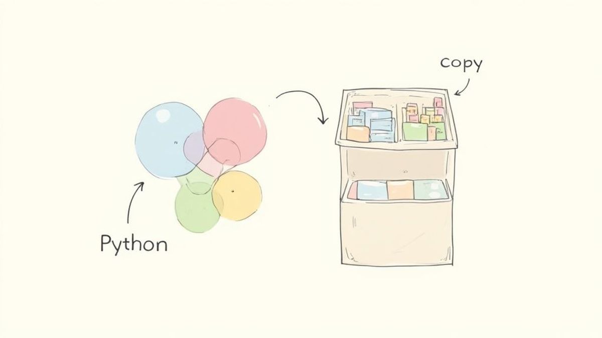 A visual diagram illustrating the difference between shallow copy and deep copy in Python.